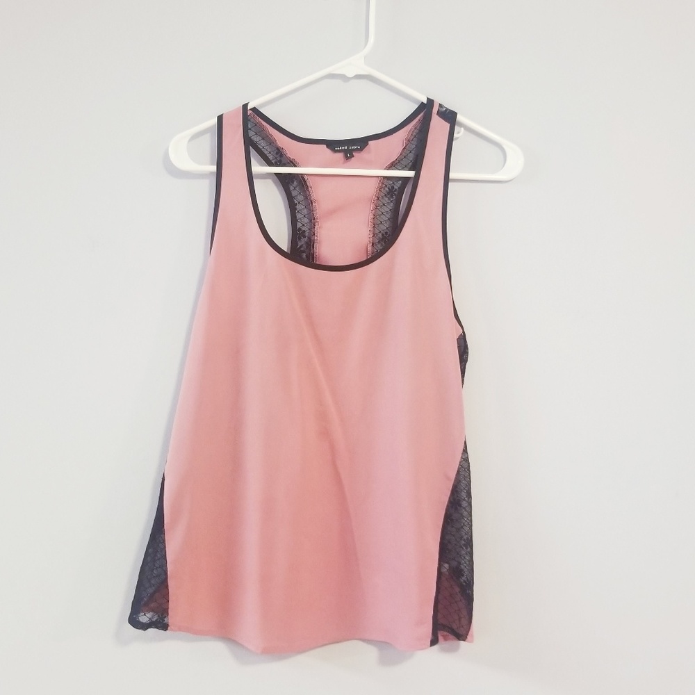 Pink and black lace camisole